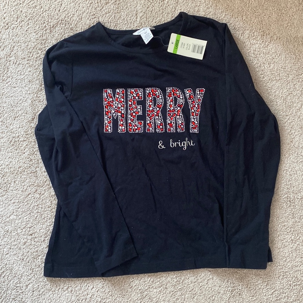 Long sleeve red and white beaded t shirt
